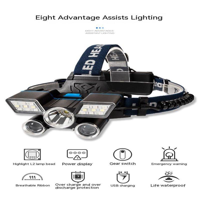 Headlamps |   Wholesale T6 5led Headlamp Usb Fast Charging Waterproof Fishing Light Outdoor with  USB cable and 2 batteries Headlamps Headlamps