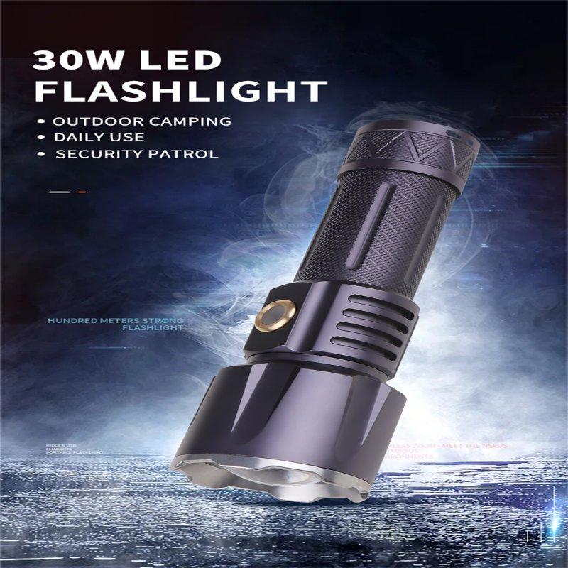 LED Flashlights |   Wholesale 30w Led White Light Flashlight Type-c Rechargeable Long-range 1500m Telescopic Zoom Outdoor Strong Light Torch 850B+USB (without battery LED Flashlights 850B+USB (without battery