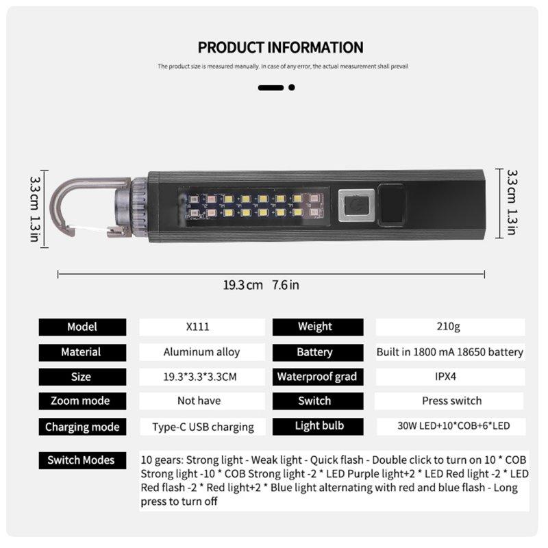 LED Flashlights |   Wholesale LED Flashlight Rechargeable Multipurpose Portable Strong Light Work Light With Digital Power Display Magnetic Hook For Outdoor Camping Fishing X111 flashlight LED Flashlights LED Flashlights