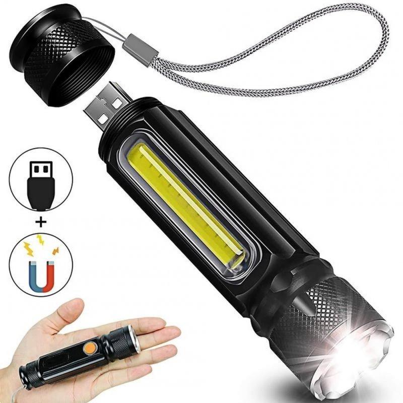 LED Flashlights |   Wholesale Led Mini Flashlight Usb Rechargeable Multi-functional Strong Light Work Light Led Emergency Light black LED Flashlights Black