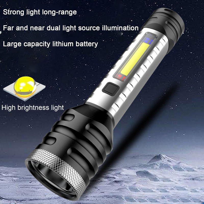 LED Flashlights |   Wholesale LED Mini Flashlight With Power Indicator Light 5 Modes Telescopic Zoomable TYPE-C USB Charging Hand Lantern For Camping Emergencies Hiking silver LED Flashlights LED Flashlights