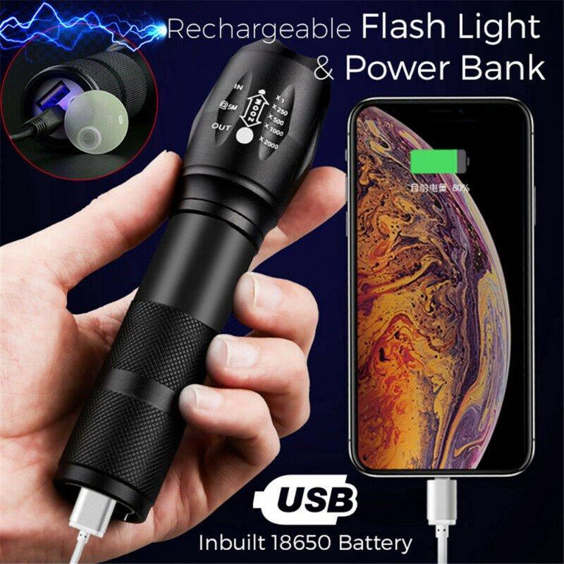 LED Flashlights |   Wholesale Led T6 Mini Flashlight Outdoor Zoomable High Brightness Usb Rechargeable Power Bank Torch For Camping Hiking Walking Emergency Mini Flashlight LED Flashlights LED Flashlights