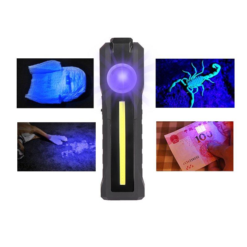 LED Flashlights |   Wholesale LED+COB Purple Light Torch USB Charging Strong Working Folding Lamp with Magnet Purple light LED Flashlights LED Flashlights