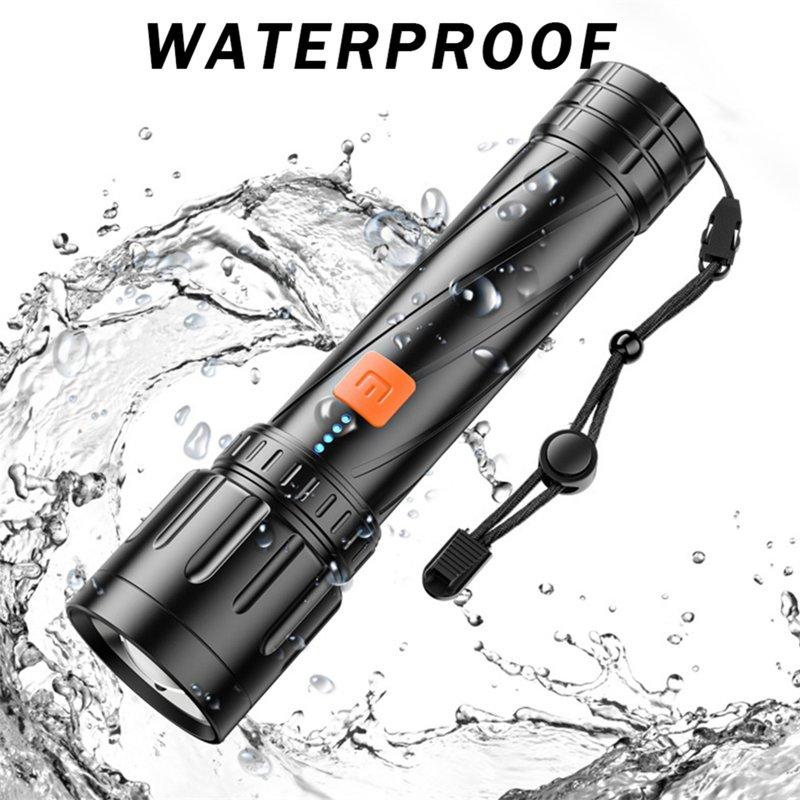 LED Flashlights |   Wholesale Outdoor Flashlight Type-c Rechargeable Waterproof Portable P70 Zoom Emergency Flashlight Led Strong Light Torch Black button LED Flashlights Black button