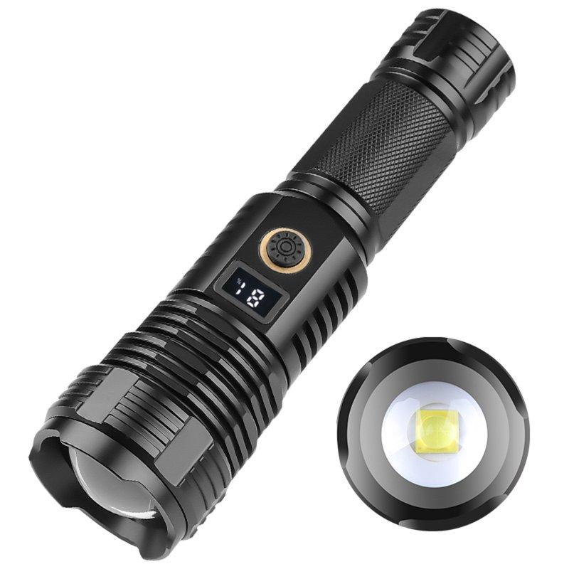 LED Flashlights |   Wholesale Outdoor Led Flashlight Ip67 Waterproof Powerful Digital Display Zoom Type-c Usb Rechargeable Work Light Xhp70 1915C LED Flashlights 1915C