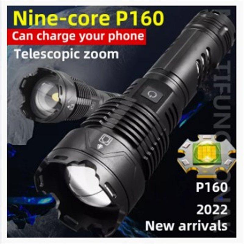 LED Flashlights |   Wholesale P160 Strong Light Flashlight Multifunctional Rechargeable Zoom Outdoor Emergency Torch Work Light (without battery) LED Flashlights (without battery)