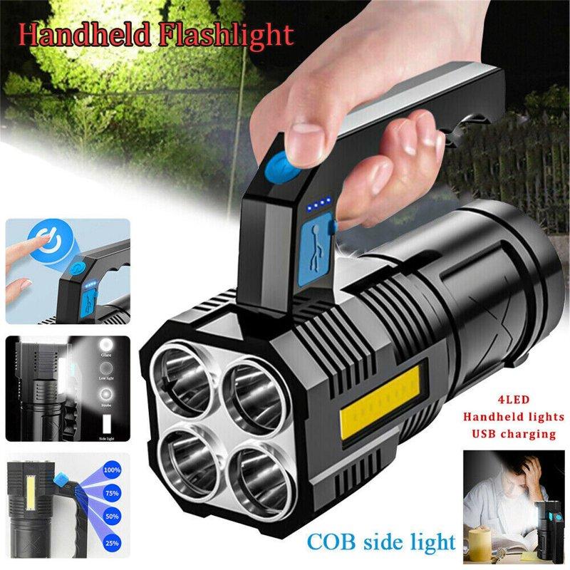 LED Flashlights |   Wholesale Rechargeable LED Flashlight With 4 Lighting Modes USB Cable Built-in 1200mAH Rechargeable Battery Searchlight Handheld LED Flashlight For Fishing Camping black LED Flashlights LED Flashlights