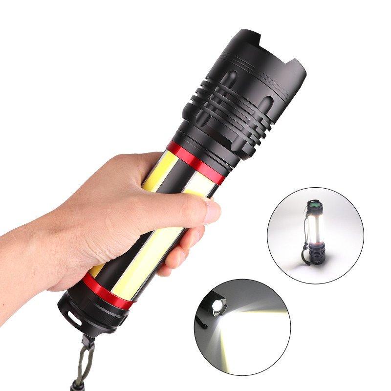 LED Flashlights |   Wholesale XHP 70+COB LED High Bright USB Rechargeable Flashlight with Battery Reminder Function black_A119 LED Flashlights Black + A119