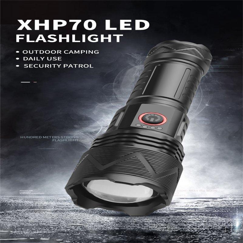 LED Flashlights |   Wholesale Xhp70 Outdoor Flashlight 4 Levels Zoomable Super Bright Type-c Fast Charge Torch LED Flashlights As shown