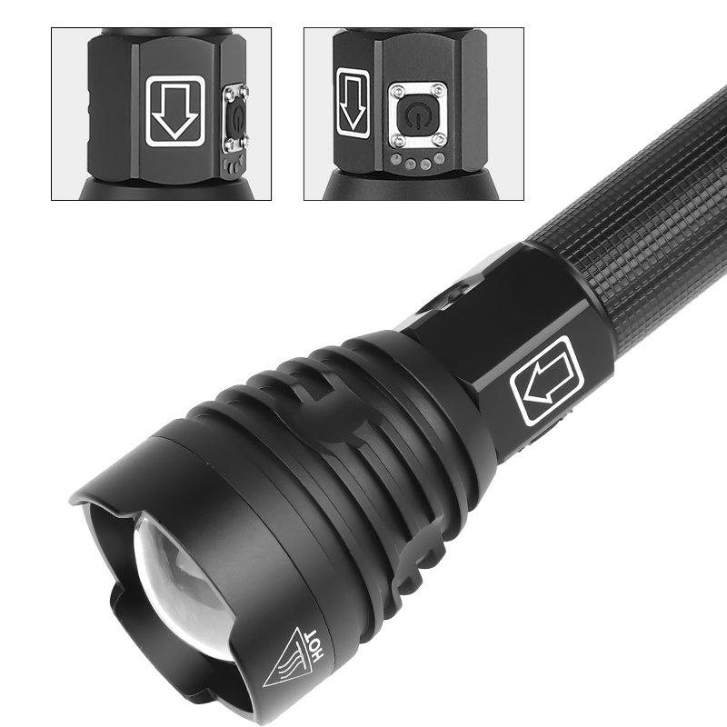 LED Flashlights |   Wholesale XHP90 LED 3 Modes Dimming Flashlight High Brightness USB Charging Torch with 2 Batteries black_2x26650 battery LED Flashlights Black + 2x26650 battery