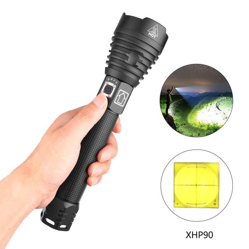 LED Flashlights |   Wholesale XHP90 LED 3 Modes Dimming Flashlight High Brightness USB Charging Torch with 2 Batteries black_2x26650 battery LED Flashlights Black + 2x26650 battery