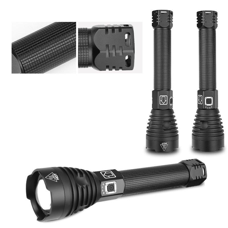 LED Flashlights |   Wholesale XHP90 LED 3 Modes Dimming Flashlight High Brightness USB Charging Torch with 2 Batteries black_2x26650 battery LED Flashlights Black + 2x26650 battery