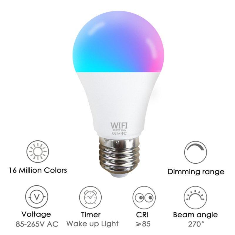 LED Light Bulbs |   Wholesale Smart Light Bulbs 1500LM 2000-7000K 15W Night Light Bulbs WiFi RGB LED Color Changing Bulb Voice Controlled Bulb Light For E27/E26/B22 Screw Base Light Bulb B22 LED Light Bulbs LED Light Bulbs