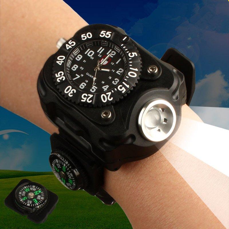 LED Light Bulbs |   Wholesale Wrist Watch w. LED Flashlight and Compass LED Light Bulbs Black