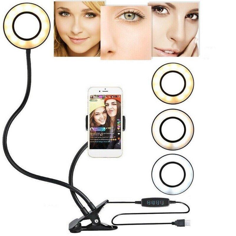 LED Night Lights |   Wholesale 12w Led Ring Fill Light 3 Adjustable Levels Mobile Phone Bracket Desktop Clip Light For Selfie Beauty black LED Lighting Black