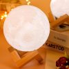 LED Night Lights |   Wholesale 1W Creative Moon Lamp With Remote Control Wooden Bracket 16 Colors USB Rechargeable Touch Control LED Night Light Table Lamp Holiday Birthday Gift 18CM LED Lighting 18cm