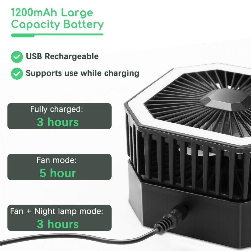 LED Night Lights |   Wholesale 2 In 1 Mini Cooling Fan With Led Light Portable Foldable Adjustable Height Angle Usb Rechargeable Air Cooler Fan black LED Lighting Black