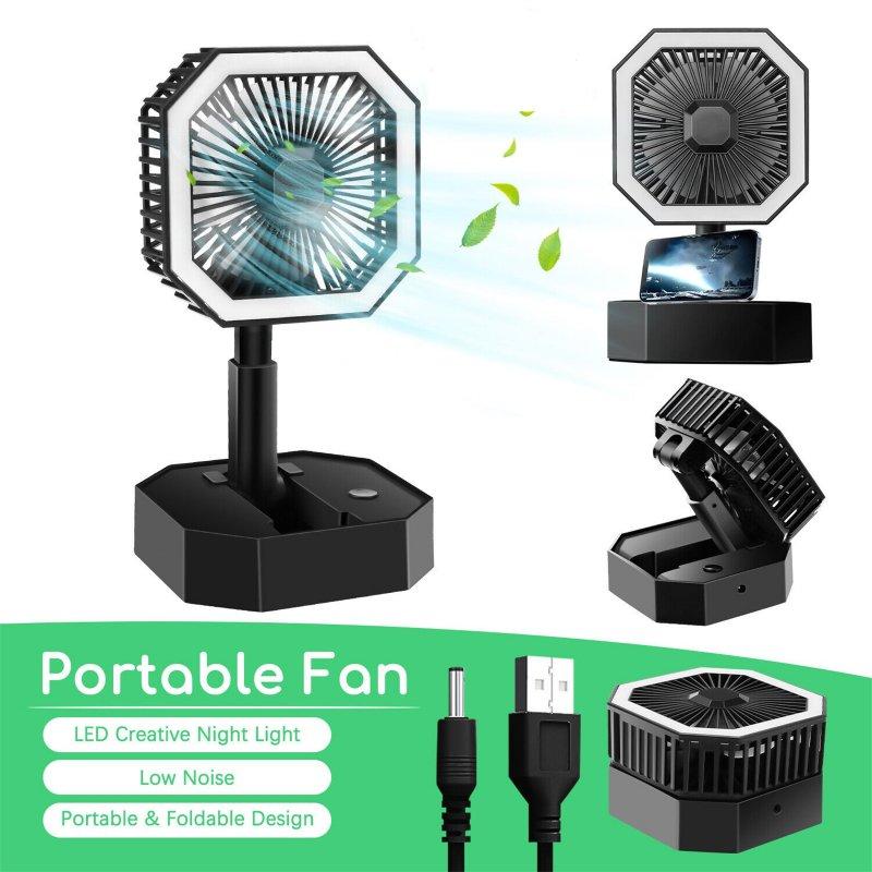 LED Night Lights |   Wholesale 2 In 1 Mini Cooling Fan With Led Light Portable Foldable Adjustable Height Angle Usb Rechargeable Air Cooler Fan black LED Lighting Black