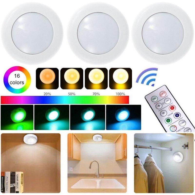 LED Night Lights |   Wholesale 3pcs Led Puck Light With Remote Control 80 Lumens Kitchen Counter Light Wireless Cabinet Lighting Kit 1 remote contral 3 lights LED Lighting 1 remote contral 3 lights