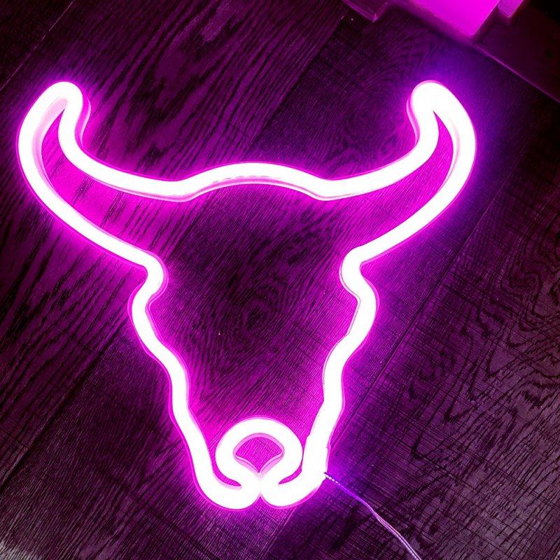 LED Night Lights |   Wholesale Cow Horn Sign Desktop Lamp, Nightstand Lamps, USB Or Battery Powered Night Light, Hanging cow head Table Decoration For Living Room, Bedroom, Gaming Room, Children’s Room pink LED Lighting LED Night Lights