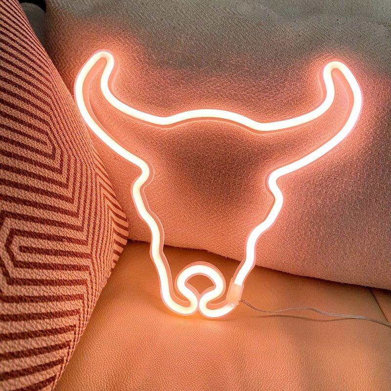 LED Night Lights |   Wholesale Cow Horn Sign Desktop Lamp, Nightstand Lamps, USB Or Battery Powered Night Light, Hanging cow head Table Decoration For Living Room, Bedroom, Gaming Room, Children’s Room peach powder LED Lighting LED Night Lights