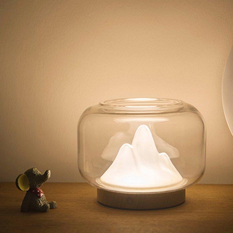 LED Night Lights |   Wholesale Creative Glass Fishbowl Fish Tank, Wood Base Glass Fish Aquariums, Small Snow Mountain Design Stylish LED Night Light, Mini Aquarium Desktop Ornaments mountain lantern LED Lighting LED Night Lights