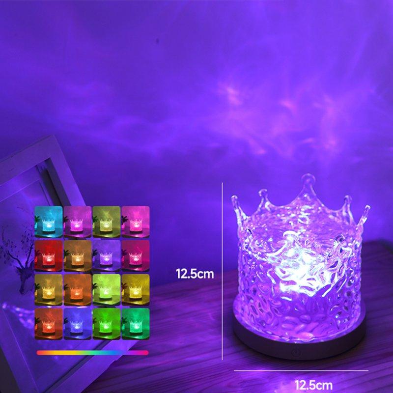 LED Night Lights |   Wholesale Dynamic Water Ripple Night Light, USB Charging 16-Color Crystal Crown Projector Lamp Flame Effect Rotating Light With Remote Control For Living Room Bedroom Rechargeable model LED Lighting LED Night Lights