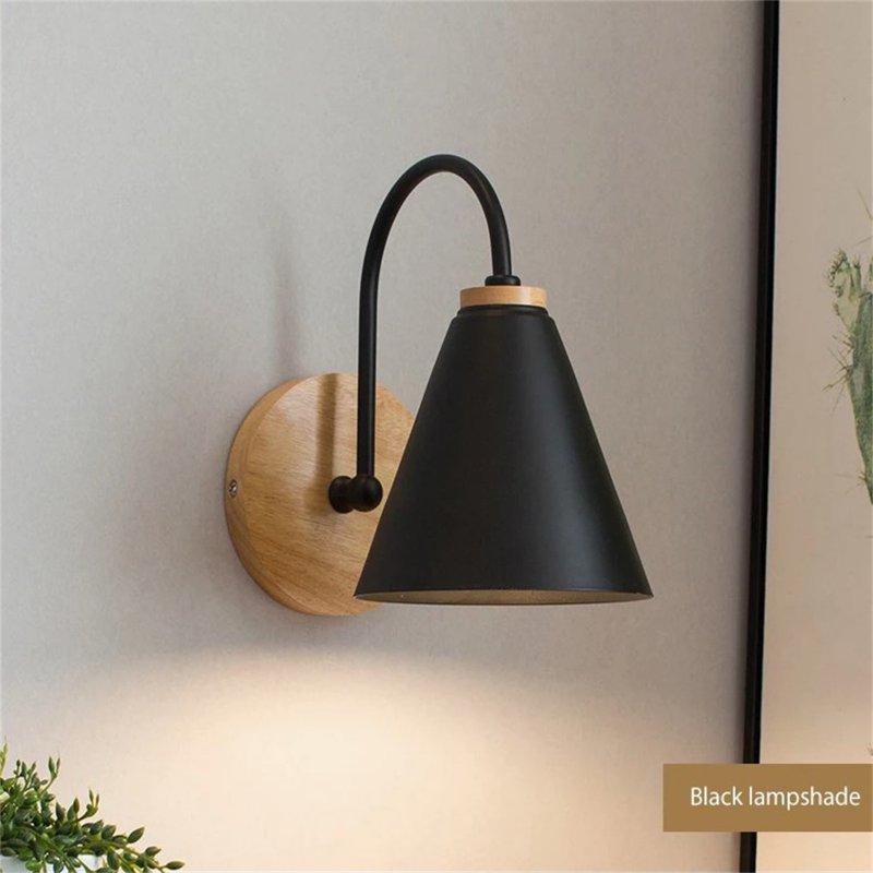 LED Night Lights |   Wholesale Industrial Style Retro Wall Lamp, Downward Lampshade LED Wall Light, 90-260V E27 Socket Wall Sconce For Bedroom Bedside, Bathroom, Kitchen, Living Room black LED Lighting Black