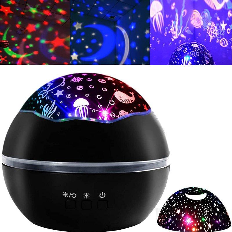 LED Night Lights |   Wholesale Kids Night Light 360 Degree Rotating 2 In 1 Ocean Starry Night Light Projector 8 Colors Changing Light For Boys Girls black LED Lighting Black