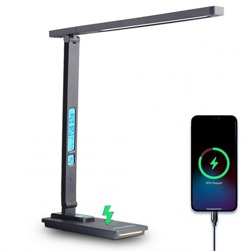 LED Night Lights |   Wholesale LED Desk Lamp with Wireless Charger Dual Lcd Display Multi-functional Smart Eye Caring Table Lamps Black EU Plug LED Lighting Black EU plug