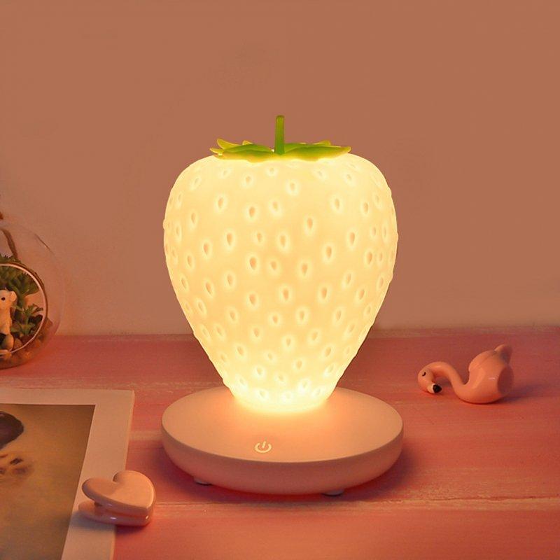 LED Night Lights |   Wholesale Led Night Light Strawberry Shape Usb Rechargeable Eye Protection Decorative Table Lamp For Bedroom Decor White LED Lighting LED Night Lights