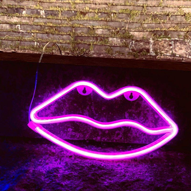 LED Night Lights |   Wholesale Lips Sign Desktop Lamp USB Or Battery Powered Night Light IP45 Waterproof Hanging Lips Wall Decoration For Living Room Bedroom Gaming Room Bedside Table pink LED Lighting LED Night Lights