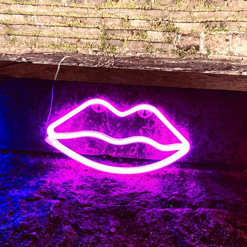 LED Night Lights |   Wholesale Lips Sign Desktop Lamp USB Or Battery Powered Night Light IP45 Waterproof Hanging Lips Wall Decoration For Living Room Bedroom Gaming Room Bedside Table pink LED Lighting LED Night Lights