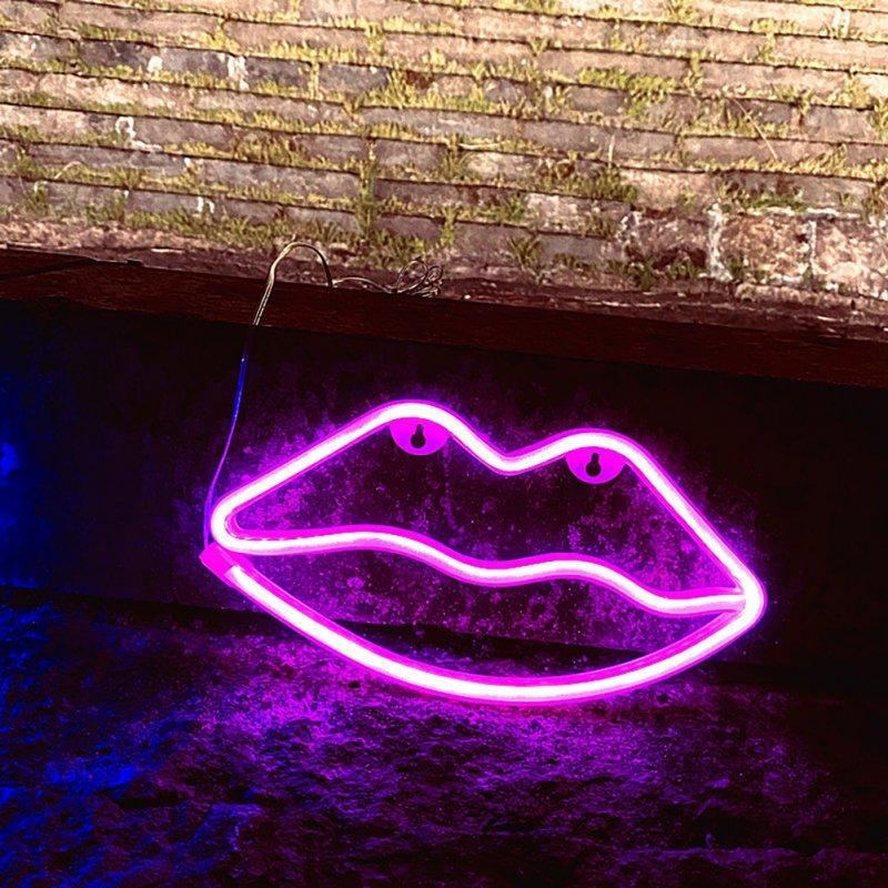 LED Night Lights |   Wholesale Lips Sign Desktop Lamp USB Or Battery Powered Night Light IP45 Waterproof Hanging Lips Wall Decoration For Living Room Bedroom Gaming Room Bedside Table pink LED Lighting LED Night Lights