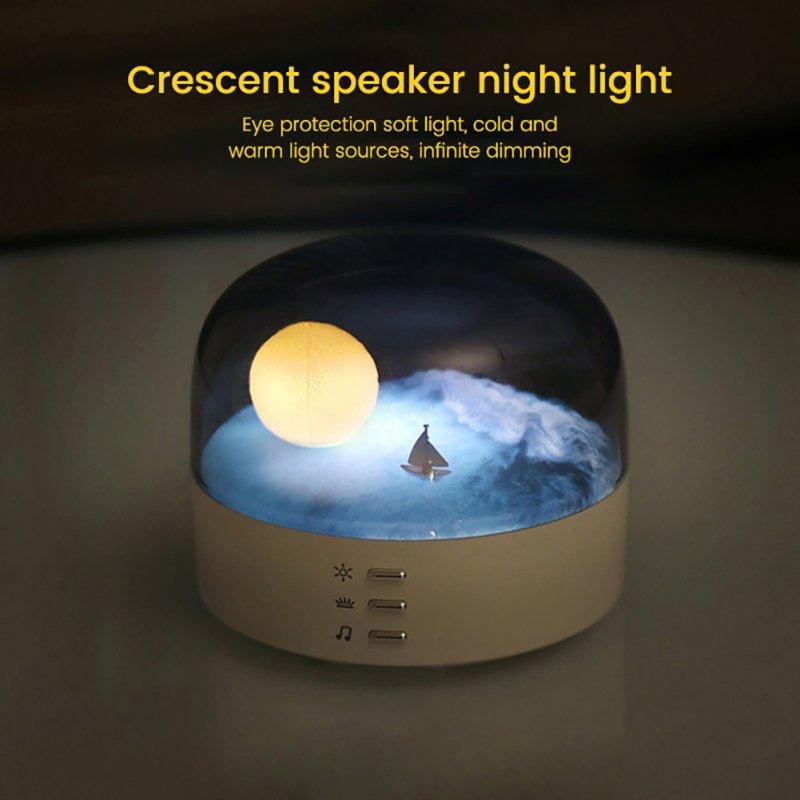 LED Night Lights |   Wholesale Night Light, Desk Lamp Scene Speaker With Button, Built-in 1200mAh Battery, Hidden Speaker, 2-in-1 Crescent Speaker Night Light Gifts For Festivals, Birthday White LED Lighting LED Night Lights