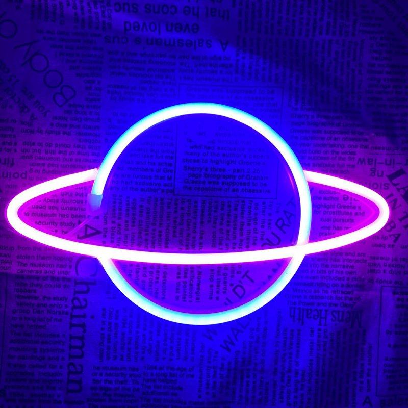 LED Night Lights |   Wholesale Planet Led Neon Signs, 5V USB/Battery Powered Aesthetic Hanging Neon Light, High Brightness LED Lighting Planet Lights For Bedroom, Gaming Room Wall Decoration pink + blue LED Lighting LED Night Lights