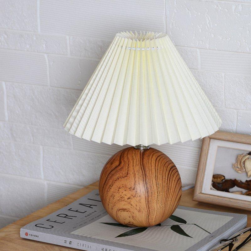 LED Night Lights |   Wholesale Pleated Ceramic Table Lamp USB Charging Bedroom Bedside LED Night Lamp With Dimmer Switch Creative Retro Farmhouse Desk Lamp (Single Color Warm Light) Wood grain + beige LED Lighting LED Night Lights