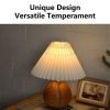 LED Night Lights |   Wholesale Pleated Ceramic Table Lamp USB Charging Bedroom Bedside LED Night Lamp With Dimmer Switch Creative Retro Farmhouse Desk Lamp (Single Color Warm Light) Wood grain + beige LED Lighting LED Night Lights