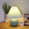 LED Night Lights |   Wholesale Pleated Ceramic Table Lamp USB Charging Bedroom Bedside LED Night Lamp With Dimmer Switch Creative Retro Farmhouse Desk Lamp (Single Color Warm Light) Wood grain + beige LED Lighting LED Night Lights