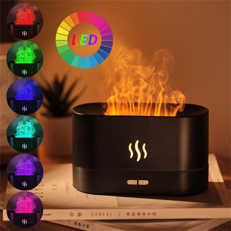 LED Night Lights |   Wholesale Usb Mini Humidifier with 250ml Water Tank Simulation Flame Night Light Aroma Diffuser Black LED Lighting Black