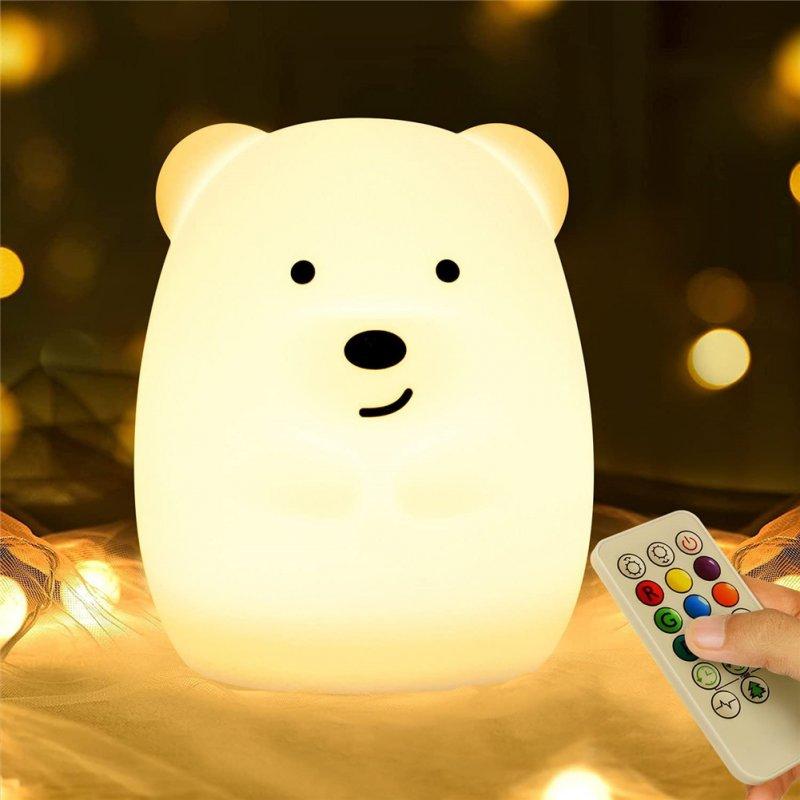 LED Night Lights |   Wholesale Usb Rechargeable Cute Animal Shape Silicone Night  Light Remote Control Portable Color-changing Luminous Soft Multi-purpose Baby Lamp Bear LED Lighting Bear