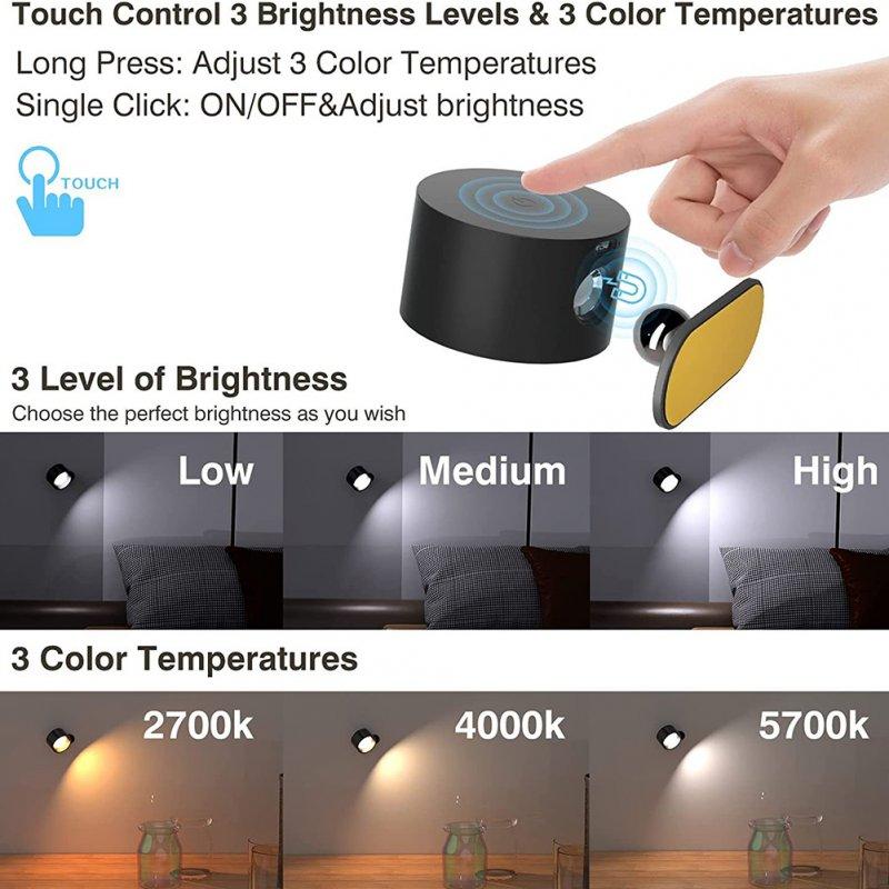 LED Night Lights |   Wholesale Wall Lights 360° Magnetic Ball Rotate LED Sconces USB Rechargeable Dimmable Touch Control Cordless Wall Mounted Reading Lamp For Bedside Home black shell LED Lighting Black shell