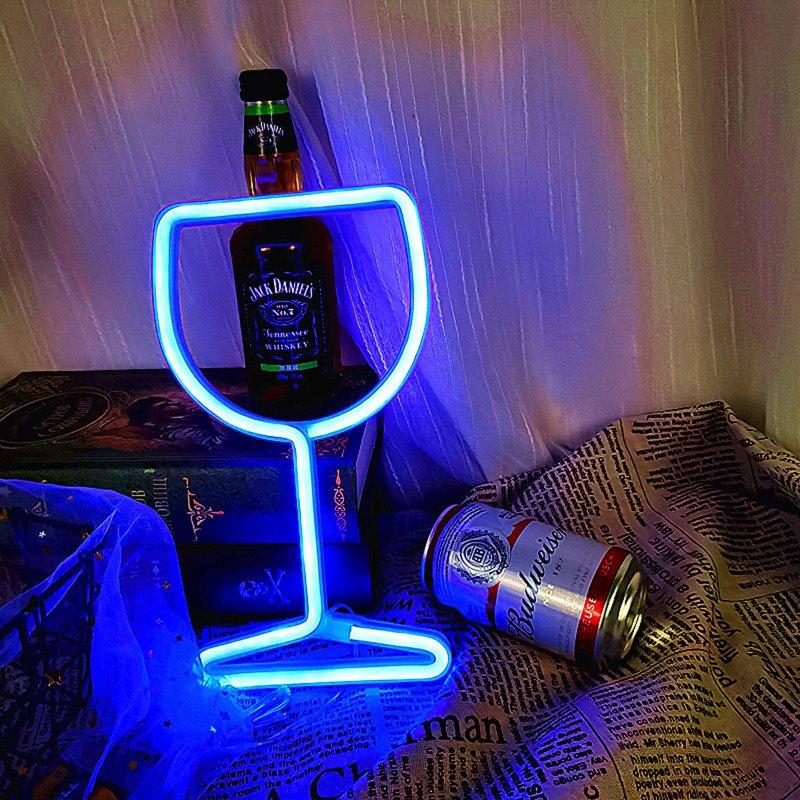 LED Night Lights |   Wholesale Wine Glass Neon Signs, USB Or Battery Powered LED Goblet Neon Light, KTV Bar Festival Atmosphere Lamp, Bedroom Wall Decoration, Wedding Supplies Birthday Gifts blue LED Lighting Blue