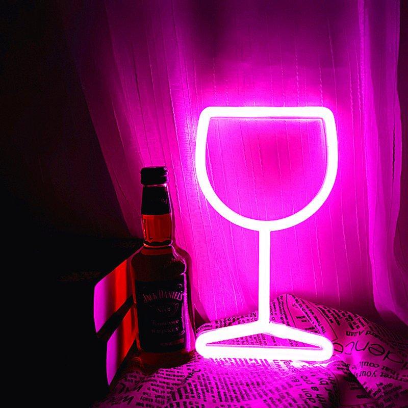 LED Night Lights |   Wholesale Wine Glass Neon Signs, USB Or Battery Powered LED Goblet Neon Light, KTV Bar Festival Atmosphere Lamp, Bedroom Wall Decoration, Wedding Supplies Birthday Gifts pink LED Lighting LED Night Lights