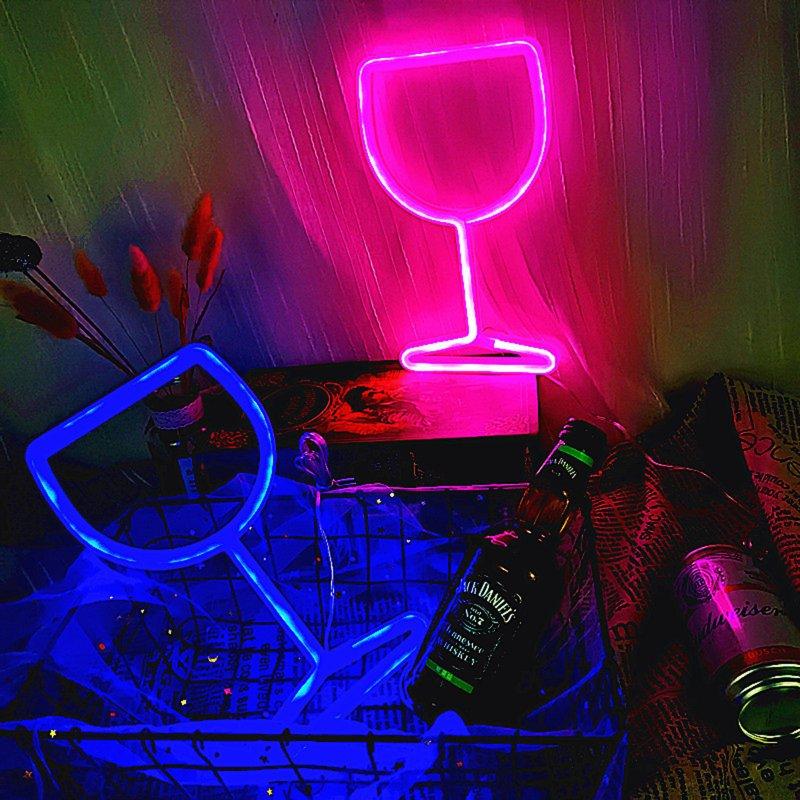 LED Night Lights |   Wholesale Wine Glass Neon Signs, USB Or Battery Powered LED Goblet Neon Light, KTV Bar Festival Atmosphere Lamp, Bedroom Wall Decoration, Wedding Supplies Birthday Gifts pink LED Lighting LED Night Lights