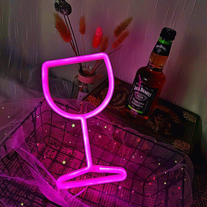 LED Night Lights |   Wholesale Wine Glass Neon Signs, USB Or Battery Powered LED Goblet Neon Light, KTV Bar Festival Atmosphere Lamp, Bedroom Wall Decoration, Wedding Supplies Birthday Gifts pink LED Lighting LED Night Lights