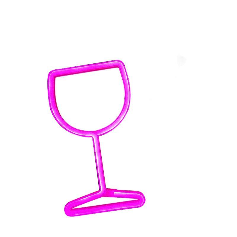 LED Night Lights |   Wholesale Wine Glass Neon Signs, USB Or Battery Powered LED Goblet Neon Light, KTV Bar Festival Atmosphere Lamp, Bedroom Wall Decoration, Wedding Supplies Birthday Gifts pink LED Lighting LED Night Lights