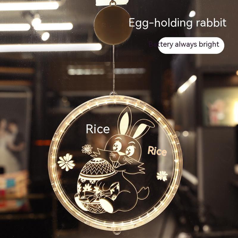 LED Strip Lights |   Wholesale 4.5v Led Round Window Hanging Lamp 7lm Rabbit Easter Eggs Lantern With Suction Cup For Easter Decor bunny hold Egg 16cm LED Lighting Bunny hold Egg 16cm