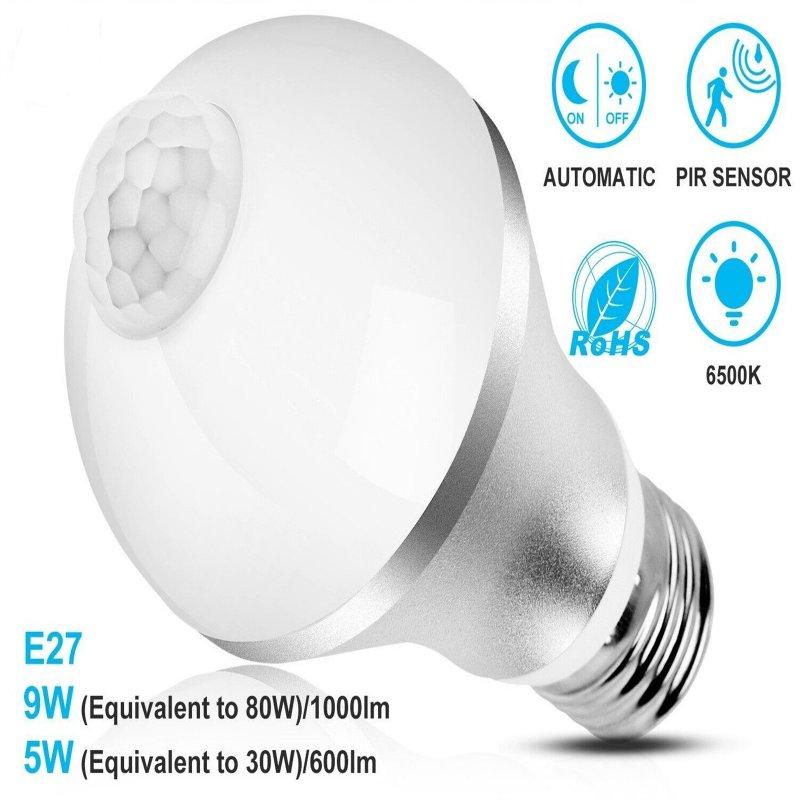 Smart Lighting |   Wholesale E27 Light Bulb Energy Saving Pir Infrared Sensor Auto On/off Dusk to Dawn Lamps 6500k Cold White 9W LED Lighting 6500K (cool white) 9w