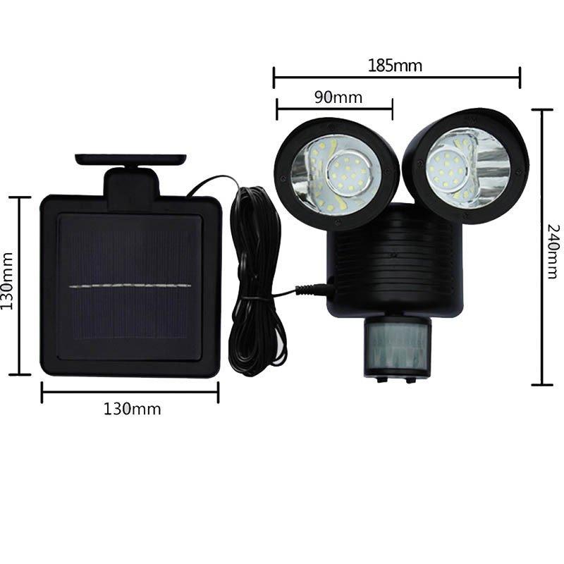 Solar Lights |   Wholesale 22LEDs Waterproof Dual Head Solar Human Body Induction Spotlight for Outdoor Courtyard Corridor Garden Garage black LED Lighting Black